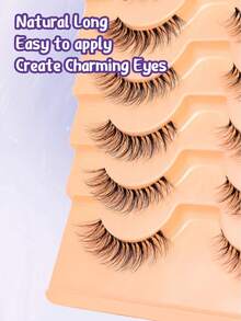 7 Pairs Cat Eye Style Transparent Stem Light Mist Natural False Eyelashes, Lightweight Soft Strip Lashes - Black - View 4