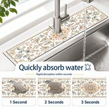1pc Patterned Non-Slip Diatomaceous Earth Faucet Drain Mat, Quick-Drying Absorbent Sink Splash Guard, Rubber Base, Suitable For Kitchen/Bathroom Faucet - Multicolor - View 7