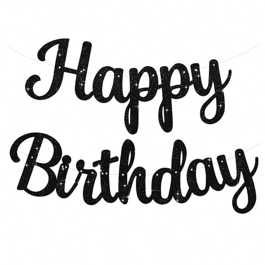 1 Set Shiny Gold Happy Birthday Banner, Gold Birthday Party Decorations, Happy Birthday Sign, Needs DIY, For Women Birthday - Black - View 1