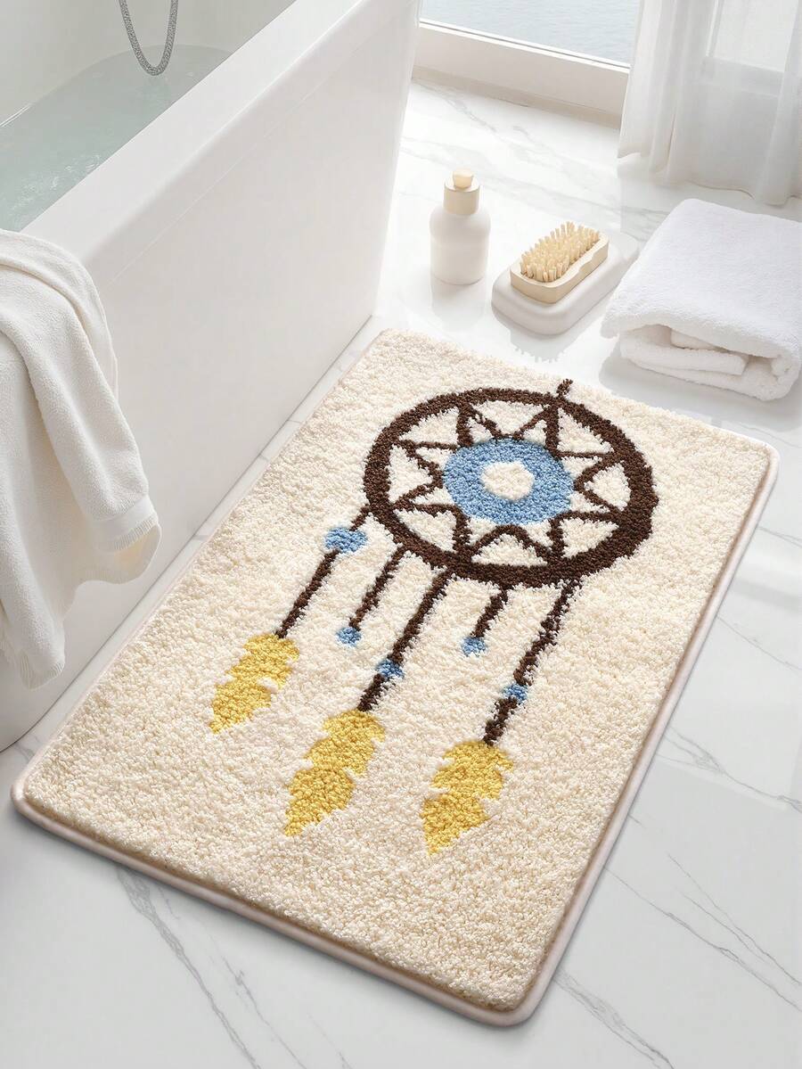 DAJIANG 1pc Bathroom Rug Mat, Fluffy Comfortable Foot Feel, Bohemian Dreamcatcher Pattern, TPR Non-Slip Backing, Kitchen, Outdoor, Indoor, Hallway, Bedroom, Living Room, Bedside Carpet, Machine Washable Easy To Clean, Bathroom Decor Rug