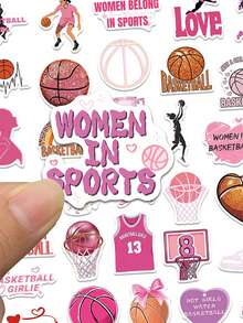 50 piezas Pegatinas de mujeres en deportes, pegatinas de baloncesto rosa, pegatinas de gimnasio, calcomanías de eslóganes estéticos para portátil, mochila, sobre, etiqueta, revista, Tumblr, regalos deportivos - Rosa - Ver 4