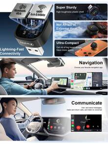 迷你方形無線 CarPlay 轉接器，支援 Android Auto OTA 線上更新，通用汽車 USB/Type-C 介面互連盒 - A - 查看 4