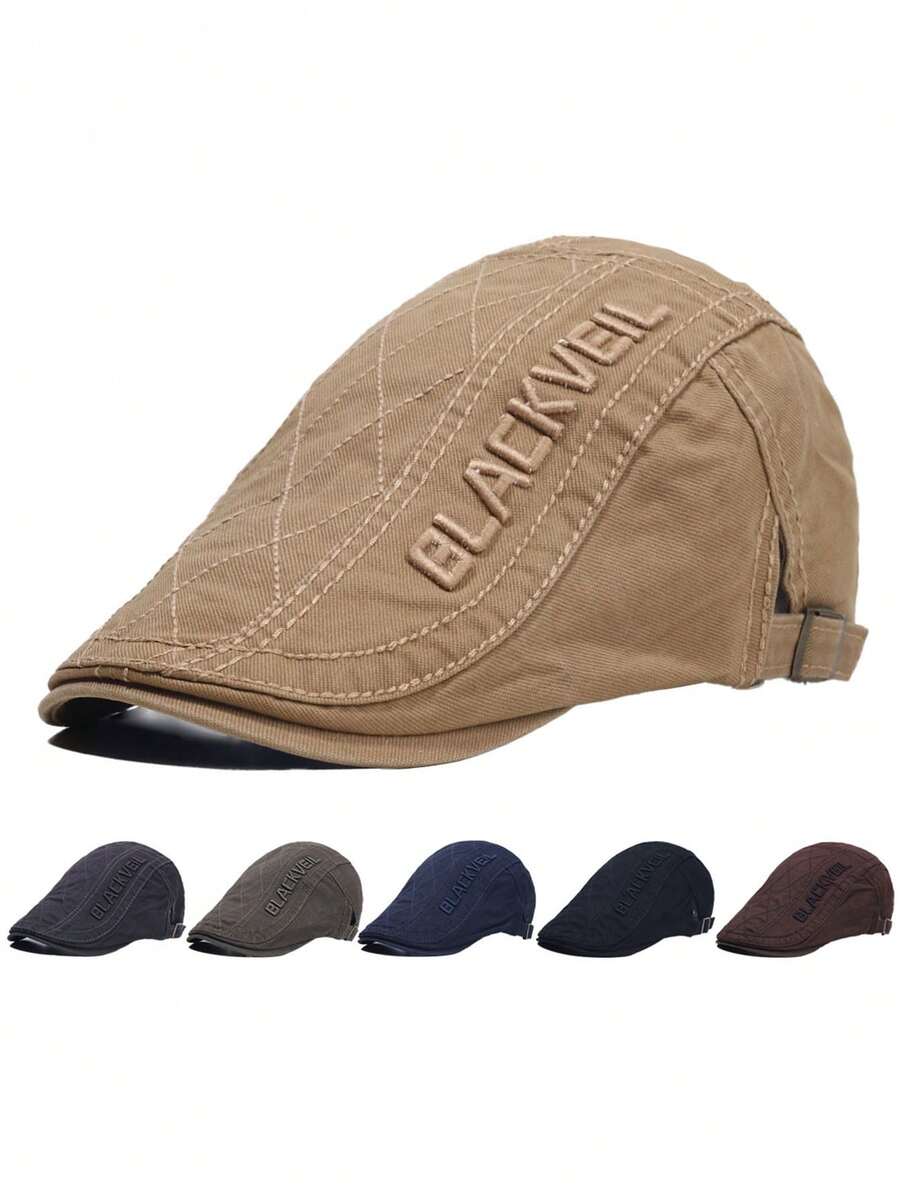 British Vintage Beret Men's Casual Flat Cap Newsboy Cap With 3D Embroidery