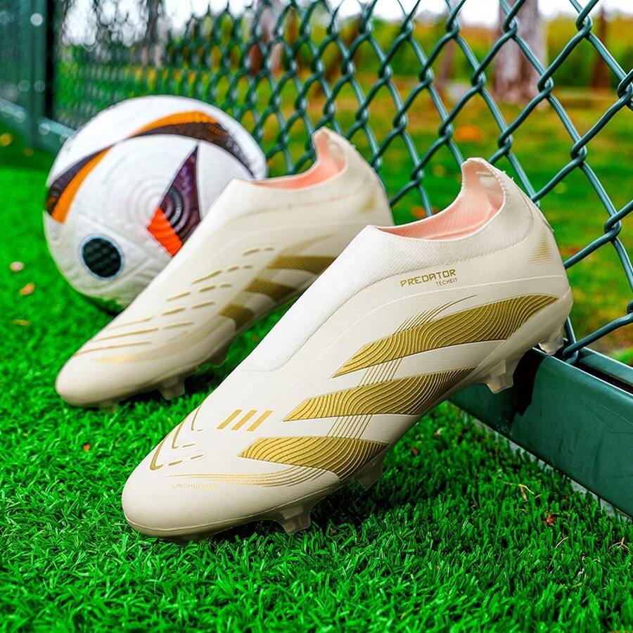 Sepatu Sepak Bola Baru Direkomendasikan Untuk Pertandingan dan Latihan, Sol Rendah dengan Paku Panjang, Tahan Aus, Anti Selip, Cengkeraman Kuat, Unisex Dewasa - Emas - View 1