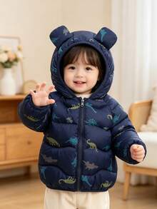 Jaket Musim Dingin Bayi Laki-laki Modis Lengan Panjang dengan Resleting dan Tudung, Motif Kartun - Navy Blue - View 14