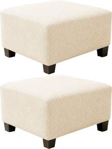 1pc Solid Color Fleece Stool Cover, Removable And Washable Casual Footstool Protector, Suitable For Living Room, Bedroom, Kitchen, Patio, Garden And Multiple Occasions, Single Piece Not Set - White - View 11