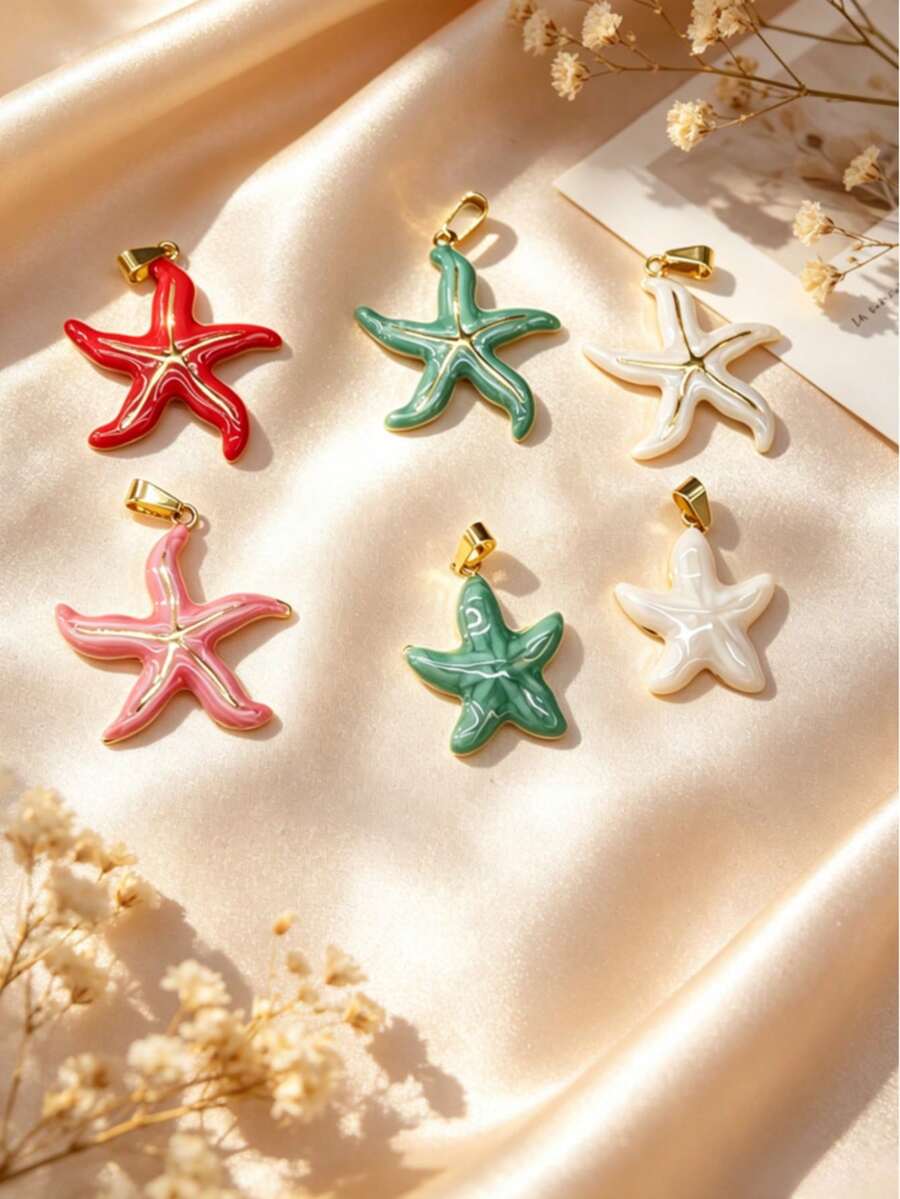 Multi-Style Korean Gentle Beach Style Stainless Steel Starfish DIY Pendant, Skin-Friendly And Sweat-Resistant, Multi-Color Gold-Edged Starfish, Detachable Multi-Layer Layering, Graduation Commemoration, Flower & Music Festival, Pool Leisure, Coastal Photography, Short Town Trip Accessory - Multicolor - View 1