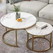 1pc Single Layer Small Table, Nesting Coffee Table Set, Faux Marble Top, Living Room Sofa Side Storage, Modern Minimalist Home Small Space Double Layer Nested Coffee Table - Multicolor - View 9