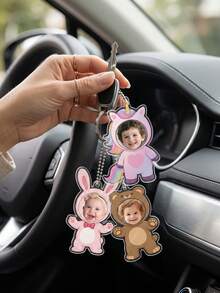 1pc Custom Baby Photo Cartoon Keychain,Multiple Costume Cutout Keyring,Personalized Family Keepsake,Baby Shower Gift For Mom Grandma,New Parent Gift - Multicolor - View 5