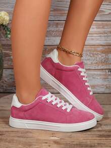 Women's Lightweight Minimalist Low-Top Skate Shoes, Lace-Up Breathable Non-Slip Durable Sports Sneakers, 2026 Autumn New Arrival - Pink - View 2
