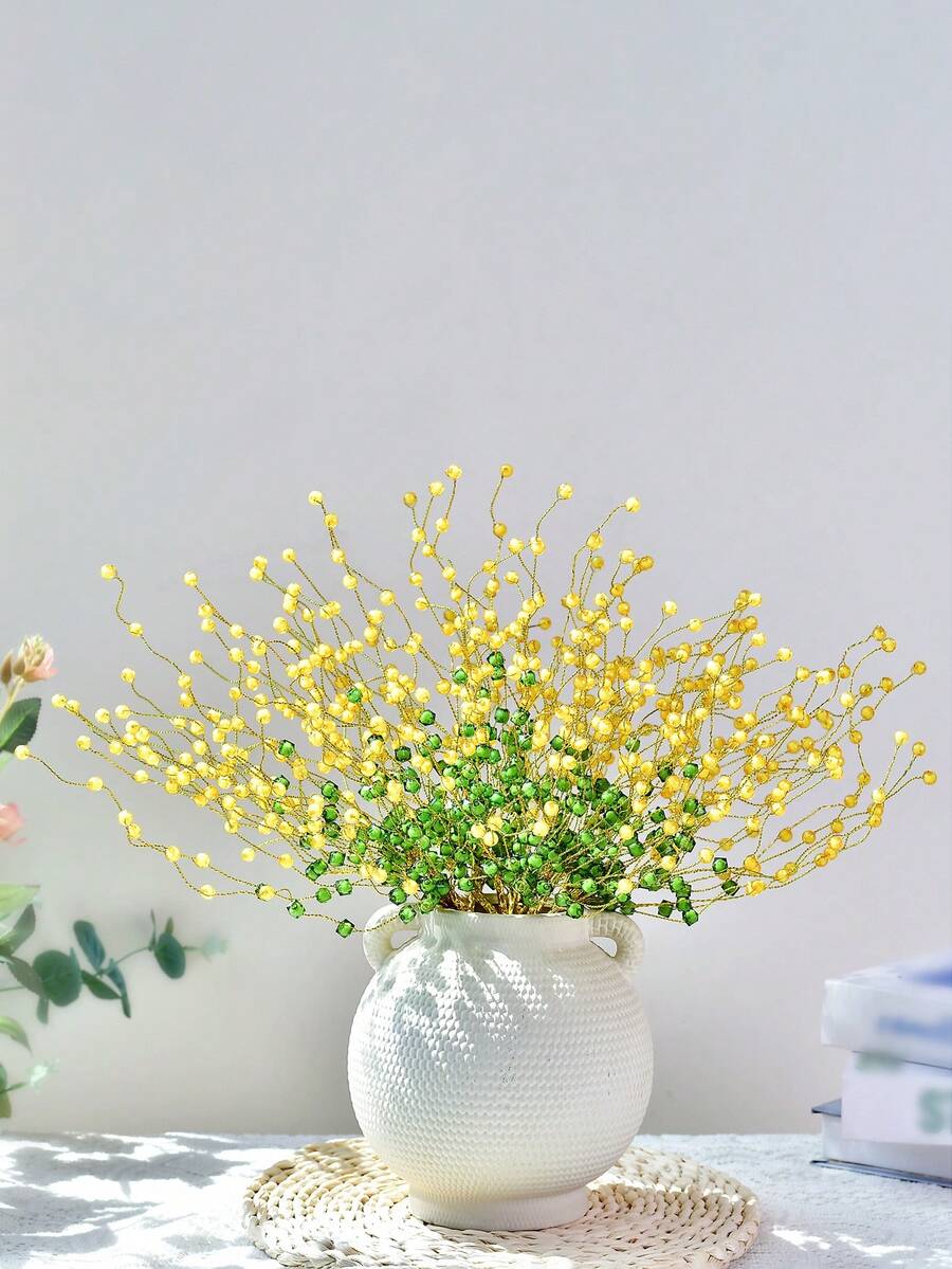 1PC Bright Yellow Beaded Artificial Flower Fashion Decorative Plant For Elegant Home Decoration Durable Low-Maintenance Creative Floral Arrangement Suitable For Holiday Parties, Room Table Decor