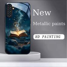 Metallic Paint Tempered Glass Phone Case Suitable For Galaxy A14 A24 4G A04 A04S A05 A05S A06 AiPhone13 A15 AiPhone16 A22 A23 A24 A25 A26 A32 A33 A34 A35 A52 A52S A53 A54 A55 A56 5G Galaxy S21 S23 S24 S25 FE S22 Plus Ultra S25 Edge Fashion Beauty Soft Edges And Hard Case Gifts-EF2299 - Black - View 1