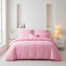 Solid Color Skin-Friendly Brushed Duvet Cover Set 3pcs (1*Duvet Cover + 2*Pillowcases, No Filling), Machine Washable, All Season, Suitable For Bedroom, Soft And Comfortable - Baby Pink - View 7