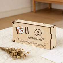 1pc Wooden Gift Box With "Toll Gemacht!" Pattern, Encouragement Commemorative Box, Decorative Gift Packaging Box, Suitable For Graduation, Achievement And Daily Motivation Gifts - View 2