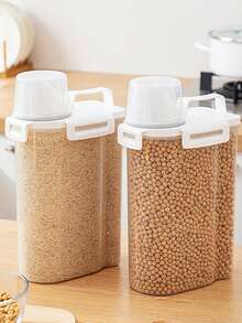 1pc/2pcs Leak-Proof Airtight Storage Canisters - Pest-Proof Portable Square Containers For Rice, Grains, Nuts And Flour | Kitchen Essential Storage, Suitable For Kitchen, Summer Beach Party, Food, Camping, Organization, Room Decor, Kitchen Supplies, Food Storage Containers - Off White - View 3