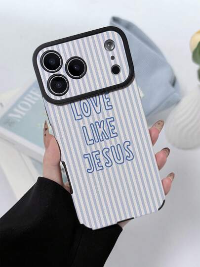 1pc Fashion Light Blue Fine Striped Letter Pattern Full Coverage Classic Anti-Drop Premium Texture -Like PU Leather Soft Large Window New Full Coverage Phone Case, Suitable As Birthday Gift, Holiday Gift For Friends, Family, Couples, Yourself, Compatible With IPhone 17/16/15/14/13/14/12/11 Series
