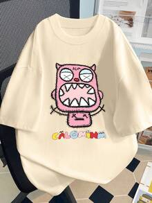Women's Short-Sleeved Summer T-Shirt, Stylish Design, Slim Fit, Cartoon Print, Made Of Pure Cotton, Top, Basic Shirt. #3333 - 黑色 - 查看 6