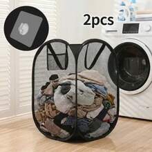 2pcs Foldable Mesh Laundry Baskets With 1 Hook, Large Portable Laundry Baskets With Handles, No Lining Storage Bins, Suitable For Bedroom, Bathroom, Living Room, Laundry Room Home Storage - Multicolor - View 10