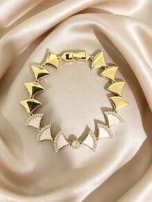 1 pieza Elegante pulsera de tenis minimalista con forma de concha, adecuada para uso diario, vacaciones, días festivos y fiestas de mujeres - Dorado - Ver 4