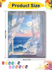 窗景海洋場景蕾絲窗簾風景DIY數位油畫，手工成人居家裝飾節日禮物牆面藝術裝飾套裝，適合放鬆繪畫體驗 - 套裝 - 查看 10