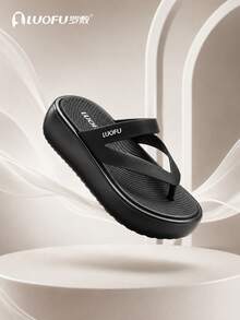 luofu Women's Thick Sole Anti-Slip Soft Elastic Flip Flops Fashion Minimalist Height-Increasing Sandals Summer Beach Slippers EVA Non-Slip Sandals - Black - View 5