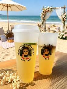1pc Customized Personalized Party Cold Drink Cup, Wedding Party Cold Drink Cup, Personalized Plastic Cup, Summer Party Bulk Cold Drinks, Reusable, Suitable For Weddings, Bachelor Parties, Birthday Parties, Outdoor Sports Beach Drinking - Multicolor - View 5