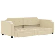vidaXL Lit de jour extensible avec tiroirs et matelas, canapé-lit d'appoint pour chambre ou salon, canapé-lit gigogne, tissu crème 80 x 200 cm - Crème - Voir 4