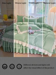 Set Sprei Selimut Lembut dan Nyaman Ramah Kulit Gaya Anak Perempuan dengan Pinggiran Bergelombang 3pcs (1*Sprei Selimut + 2*Sarung Bantal), Cocok untuk Kamar Tidur, Kamar Tamu, Dapat Dicuci dengan Mesin, Sepanjang Musim - Mint Green - View 10