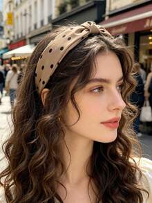 1pc/4pcs Street Retro Fashion Elegant Solid Color Polka Dot Knotted Wide Headband - Multicolor - View 10