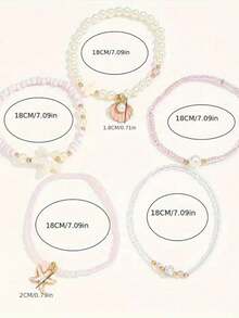 5pcs/Set Bohemian Style Pink Beaded Bracelets, Bohemian Style Layered Jewelry, Starfish Shell Pendant Design, Suitable For Gifts, Holidays And Parties, With Music Festival Fun Design - Multicolor - View 5
