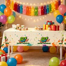 1pc Street Graffiti Number 67 Birthday Disposable Tablecloth, Colorful Splatter Ink Print Plastic Tablecloth, Birthday Party Tabletop Decoration Table Mat, Street Hip-Hop Style Number 67 Print Disposable Plastic Tablecloth - View 2