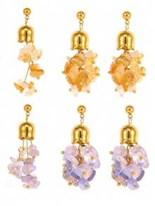1 par de pendientes de piedra natural con campana dorada, estilo bohemio con borlas, joyería para mujer, adecuados para fiestas, viajes y uso diario - Multicolor - Ver 6