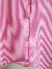 1pc Girls' Turn-Down Collar Asymmetric Shoulder 2-In-1 Vertical Striped Long Sleeve Shirt, Suitable For Daily Casual And Back To School Occasions, Spring/Autumn - Pink - View 5