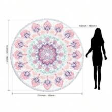 1件波希米亞曼陀羅圖案加大號沙灘巾，圓形沙灘毯，居家裝飾，適用於海灘、游泳池、露營與旅行，極致舒適 - 彩色 - 查看 4