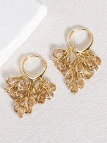 1 Pair Fashion High-End Luxury Shiny Exquisite Elegant Sweet Versatile Premium Gold-Tone Colorful Teardrop Multi-Zirconia Small Hoop Earrings, Suitable For Women's Daily Wear, Wedding, Evening Party, Dance Floor, Friend Gift - Champagne - View 3
