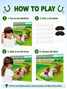 Pin The Stem On The Strawberry Party Game Set With Poster, 24 Stem Stickers, 2 Blindfolds & Dot Stickers, Sweet Berry Birthday Party Supplies - Racehorse - View 3
