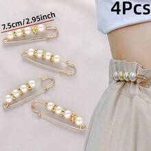 2/4/8/10/20pcs Women's Pearl Waist Pin Adjustable Fastener Buckle, Waist Tightening Anti-Exposure Brooch Accessory (No Card) - Black and White - View 19