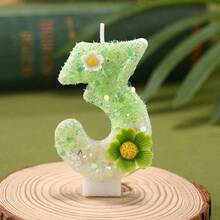 Green Daisy Floral Number Birthday Candle 1PC, Ins Fresh Style Smokeless Cake Topper Decor, For Baby 1st Birthday, Full Moon Party, Boy Girl Milestone, Wedding, Anniversary, Valentine's Day Dessert Table Supplies - View 8