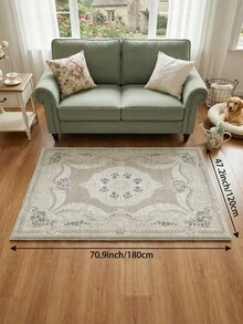 1pc Apricot European Floral Living Room Rug, Suitable For Kitchen, Dining Room, Bedroom, Room Holiday Decor, Indoor/Outdoor, Office, Lobby, Non-Slip Doormat, Bathroom Rug, Hallway, Study Gaming Area Rug - Apricot - View 13