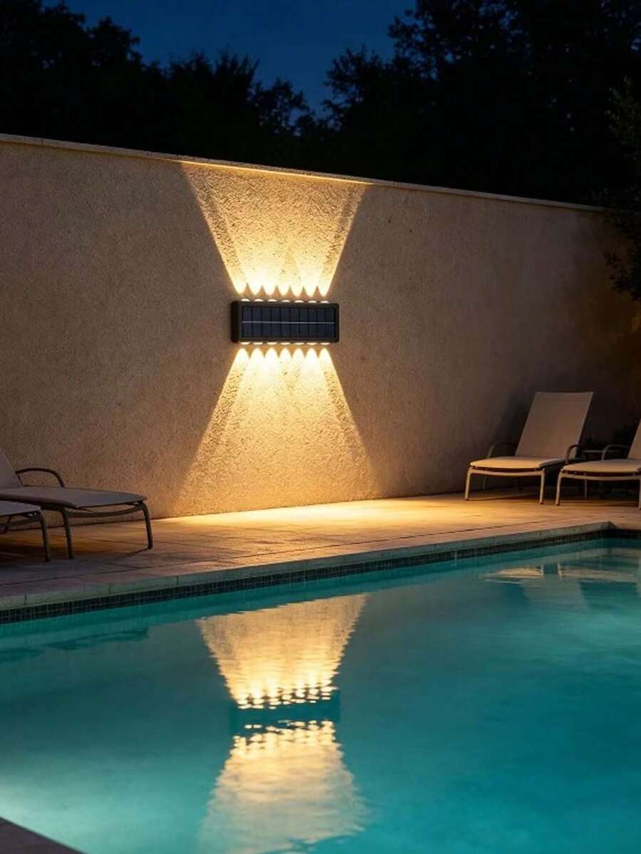 1/2件裝凸透鏡聚焦太陽能戶外燈，14 LED 白光/暖光太陽能庭園燈，戶外照明 LED 夜燈，現代北歐風，內建 Ni-MH 充電電池與太陽能板零電費充電，可攜式螺絲或黏貼安裝，適用於庭院、走廊、游泳池、花園、露台、戶外露營裝飾照明，情人節、母親節、開齋節、返校季、萬聖節、聖誕節、感恩節禮物
