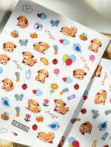 1pc Cute Cartoon Dog Nail Art Stickers Kawaii Graffiti Line Puppy Flower Design Nail Decals Self-Adhesive Lovely Dog Manicure Decoration For Women Girls - Multicolor - View 8