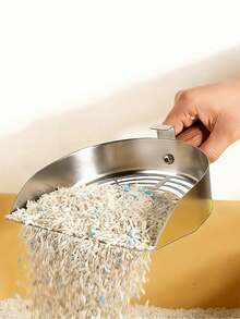 1 Stainless Steel Cat Litter Scoop With Large Mesh, Suitable For Clumpy Cat Litter. Wooden-Handle Stainless Steel Cat Litter Scoop Featuring Large-Hole, Small-Hole, All Types Of Cat Litter. Ergonomic Grip For Easy Cleaning, Suitable For Pet - Multicolor - View 6