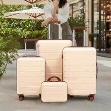 مجموعة حقائب سفر دوارة من 4 قطع من مادة ABS بمقاسات 14"/19"/24"/28" – أحجام كبيرة ومتوسطة مع مقابض جانبية وخطافات تعليق وأقدام واقية – قفل مدمج برقم سري وحقيبة مستحضرات تجميل بمقاس 14" - بيج - مشاهدة 5
