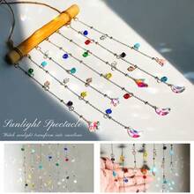Natural Bamboo Crystal Light-Catching Wind Chime With Colorful Star & Moon Prism Beads, Rainbow Maker Window Hanging Decor, Bohemian Home Decoration - Rainbow Wooden Sticks - View 4