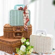 Handwoven Rattan Storage Basket, Multifunctional Desktop Cosmetic Organizer, Wedding Gift & Souvenir Box For Home Bedroom Sundries Arrangement - Brown - View 10