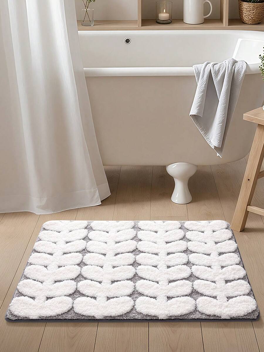 1 PIEZA Alfombra de baño con patrón de hoja, suave y cómoda bajo los pies, con respaldo de TPR antideslizante, para cocina, exterior, interior, pasillo, dormitorio, sala de estar, alfombra de lado, lavable a máquina, fácil de limpiar para decoración de baño