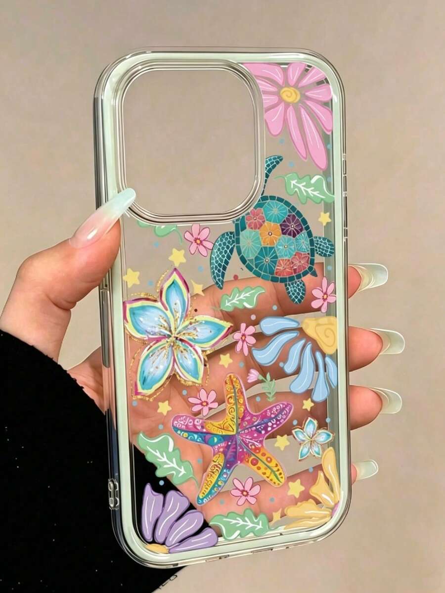 1pc Contrast Color 2-In-1 Turtle & Starfish Pattern Phone Case Compatible With Apple 17/17Pro/17promax/16/16Pro/16promax/15/15Pro/15promax/14/14Pro/14promax/13/13Pro/13promax/12/11 Protective Cover - Multicolor - View 1