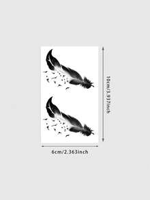 1 Pc Men's Dark Gothic Temporary Tattoo Stickers, 2Pcs Black Gradient Feather With Flying Birds Pattern Tattoos, Waterproof Sweatproof Body Stickers For Holiday Party, Suitable For Hands, Legs, Waist, Shoulders And Neck - Black - View 5