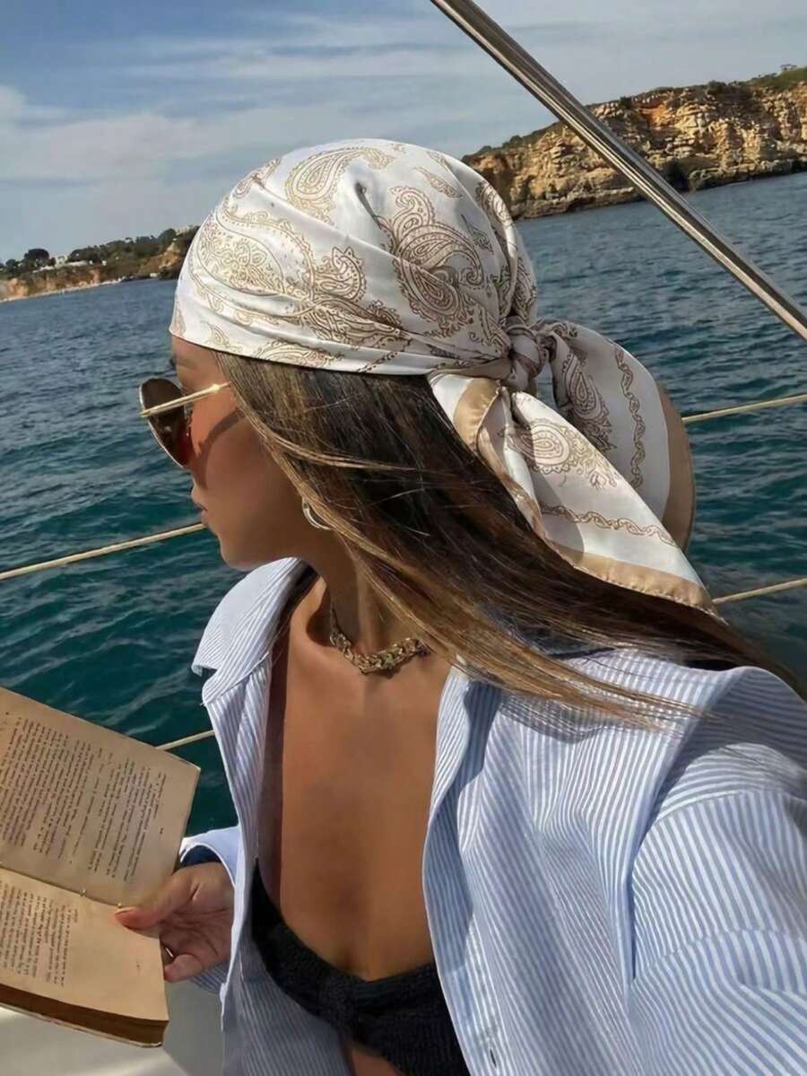 1pc 2026 New Simple Polka Dot Print 60cm Square Scarf, Versatile Bandana For Women, Waist Tie, Hair Accessory, Fashion Neckerchief - Khaki - View 1