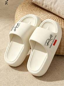 Fashionable New Women's Slippers, Creative Letter Design On The Side, Unisex Couple Style Home Slippers, Suitable For Beach/Indoor/Outdoor Sports/Poolside, Comfortable For Long Wear, Casual And Versatile Style - White - View 5